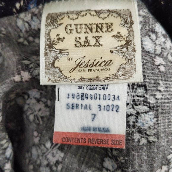 Gunne Sax Black Calico Floral Velvet Button Dress Gunnie RARE Dark moody - Picture 15 of 16